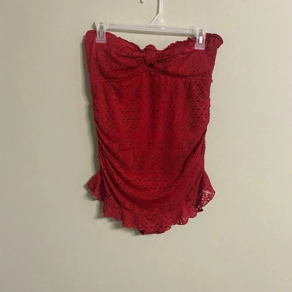 Mossimo One Piece Swimsuit Crochet Halter Skirted Red NWT New Size Medium